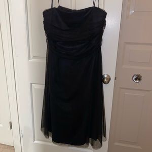 Plus size black dress with mesh overlay